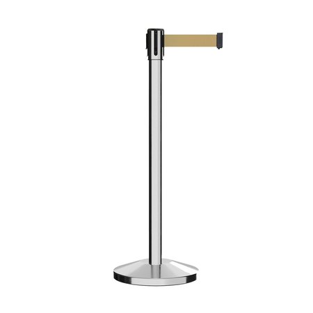 MONTOUR LINE Retractable Belt Barrier Stanchion, 2" Pol.Steel Post  9' Lt BrwnBelt M530-PS-LBN-90